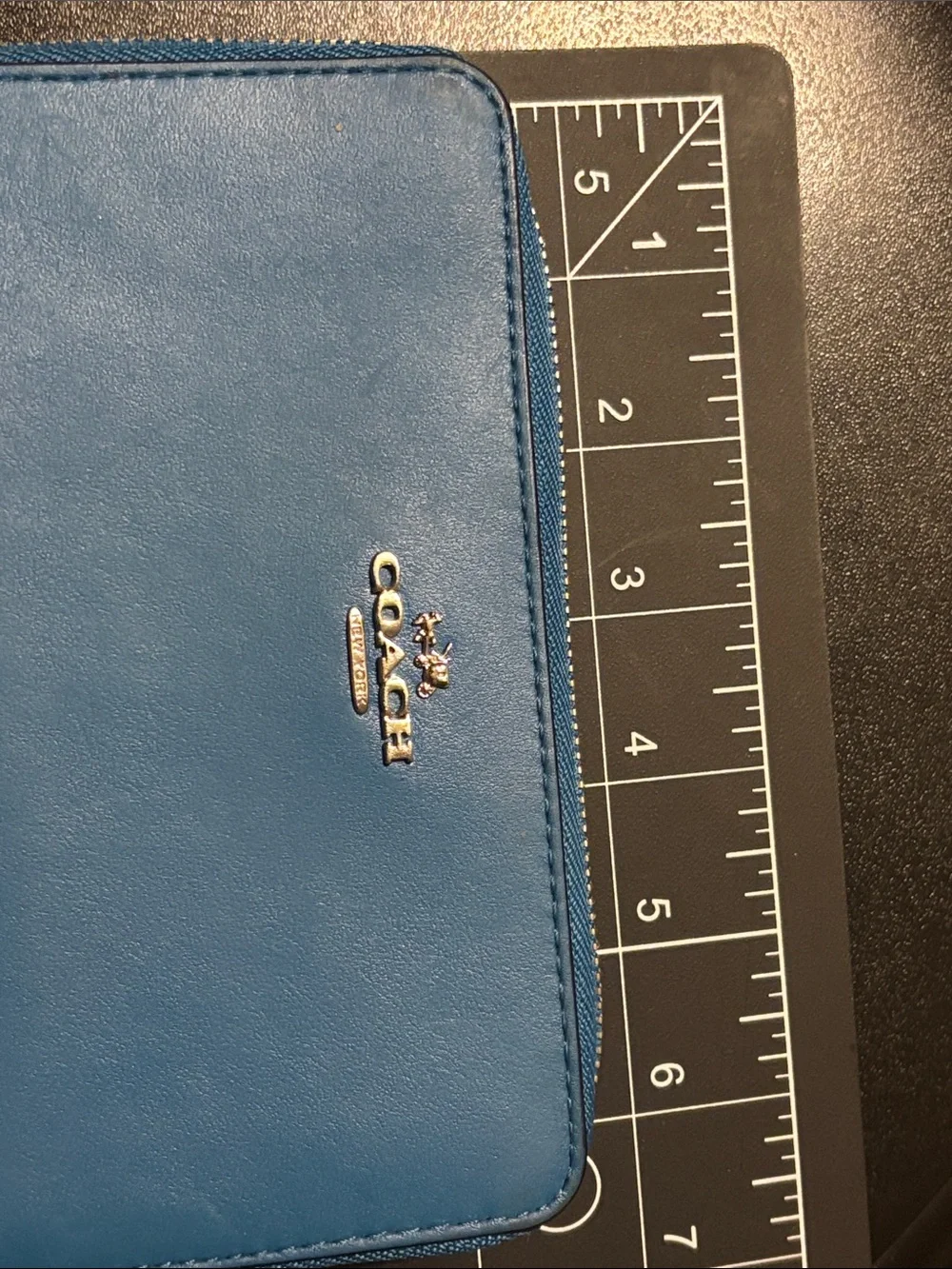 Coach Bright Blue Leather Zip Wristlet with Gold Logo